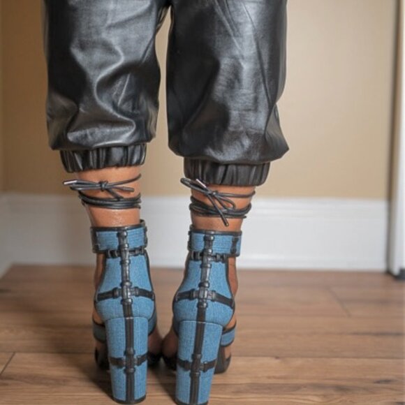 Cachet Denim Lace-up Chunky Heels - Picture 3 of 4